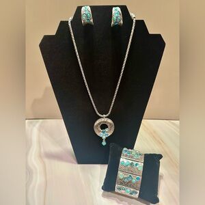 Brighton Silver Necklace, Earrings, and Bracelet with Turquoise and Blue Accents